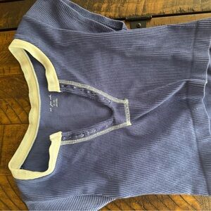 Ribbed Short Sleeve Urban Top in Periwinkle with Cream Trim